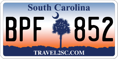 SC license plate BPF852