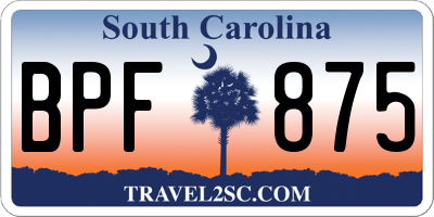 SC license plate BPF875