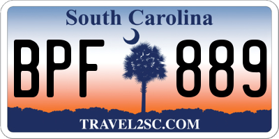 SC license plate BPF889