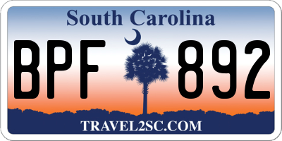 SC license plate BPF892