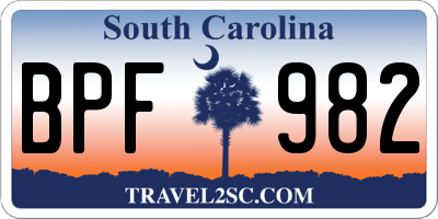 SC license plate BPF982