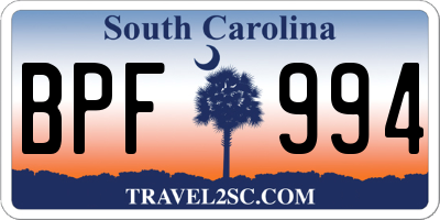 SC license plate BPF994