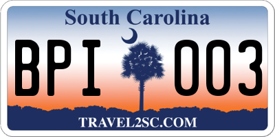 SC license plate BPI003