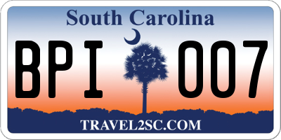 SC license plate BPI007