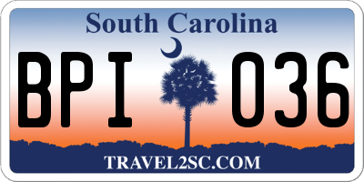 SC license plate BPI036