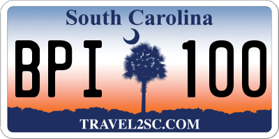 SC license plate BPI100
