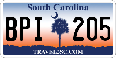 SC license plate BPI205