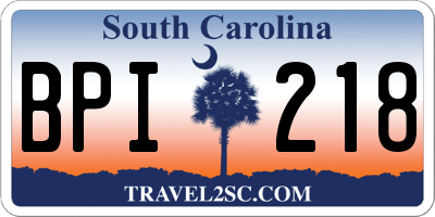 SC license plate BPI218