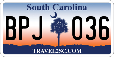 SC license plate BPJ036
