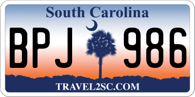 SC license plate BPJ986