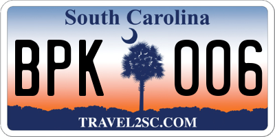 SC license plate BPK006