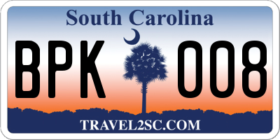 SC license plate BPK008