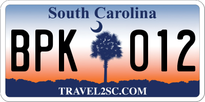 SC license plate BPK012
