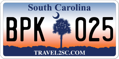 SC license plate BPK025