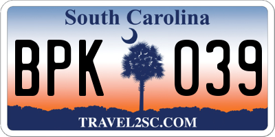 SC license plate BPK039