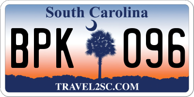 SC license plate BPK096