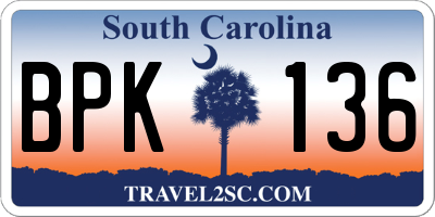 SC license plate BPK136