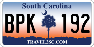 SC license plate BPK192