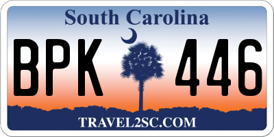 SC license plate BPK446