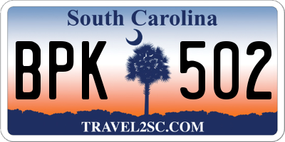 SC license plate BPK502