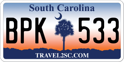 SC license plate BPK533