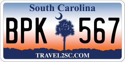 SC license plate BPK567