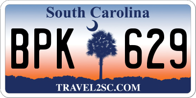 SC license plate BPK629