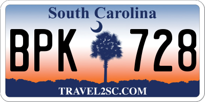 SC license plate BPK728