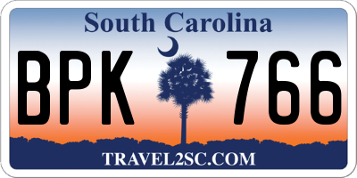 SC license plate BPK766