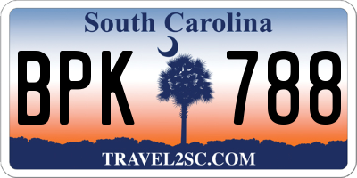 SC license plate BPK788