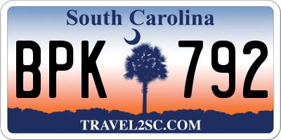SC license plate BPK792