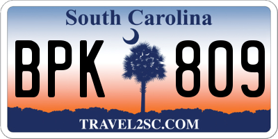 SC license plate BPK809