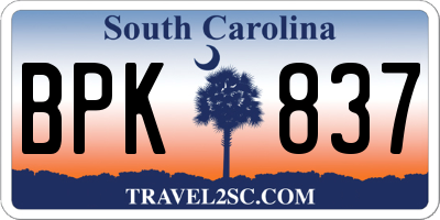 SC license plate BPK837