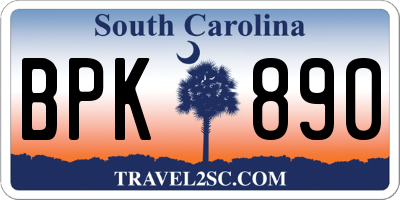 SC license plate BPK890