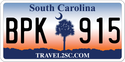SC license plate BPK915