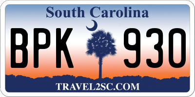 SC license plate BPK930