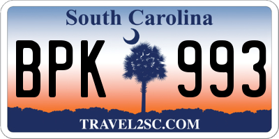 SC license plate BPK993