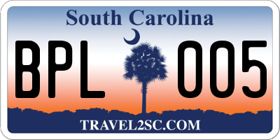 SC license plate BPL005