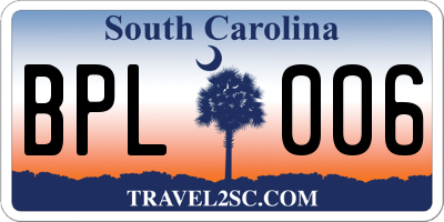 SC license plate BPL006