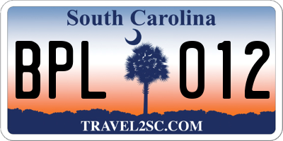 SC license plate BPL012