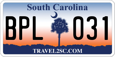 SC license plate BPL031