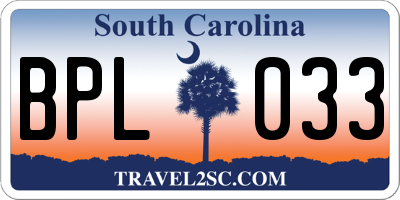 SC license plate BPL033