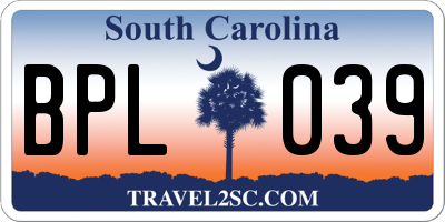 SC license plate BPL039