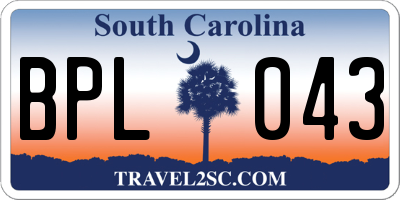 SC license plate BPL043