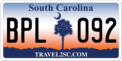 SC license plate BPL092