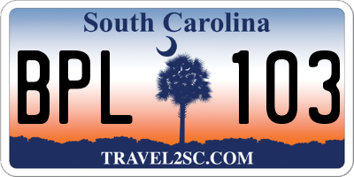 SC license plate BPL103