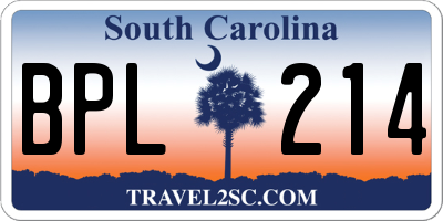 SC license plate BPL214