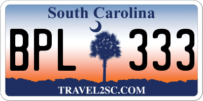 SC license plate BPL333