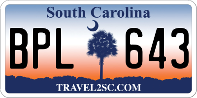 SC license plate BPL643