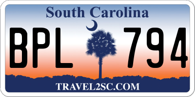SC license plate BPL794